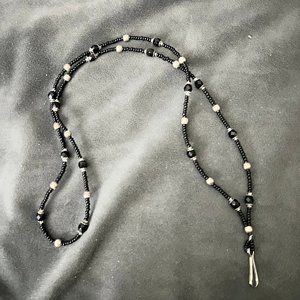 Nordstrom Anthology Black Seeded & Silver Beaded Necklace Lanyard